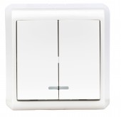 Intrerupator dublu, 10A, luminos, PT, cleme surub, IP20, alb