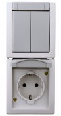 Intrerupator dublu+priza cu PE si capac, montaj vert, IP54
