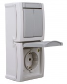 Intrerupator dublu+priza cu PE si capac, montaj vert, IP54