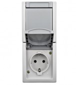 Intrerupator+priza cu PE si capac, 16A, montaj vert, IP54