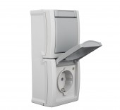 Intrerupator+priza cu PE si capac, 16A, montaj vert, IP54