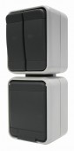 Intreruptor dublu + priza cu capac IP44, gri/gri