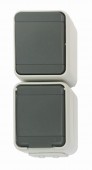Intreruptor simplu + priza cu capac IP44, gri/gri