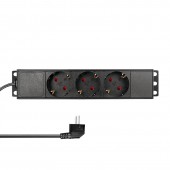 PDU 10, 3x Schuko, 1U, cablu 2m, Negru, ALU