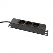 PDU 10, 3x Schuko, 1U, cablu 2m, Negru, ALU
