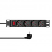 PDU 10, 4x Schuko, 1U, cablu 2m, comutator, Negru, ALU