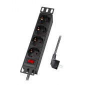 PDU 10, 4x Schuko, 1U, cablu 2m, comutator, Negru, ALU