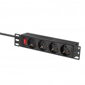 PDU 10, 4x Schuko, 1U, cablu 2m, comutator, Negru, ALU
