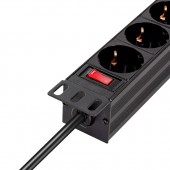 PDU 10, 4x Schuko, 1U, cablu 2m, comutator, Negru, ALU