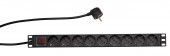 PDU 9x Schuko, 19, 1U, cablu 2m,comutator on/off negru,ALU