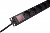 PDU 9x Schuko, 19, 1U, cablu 2m,comutator on/off negru,ALU