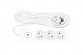 Power strip Pin 3-way, Switch/Shutter, 5m cable, white