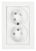 Priza dubla completa cu pin, 2xPE, 1 priza 45°, alba
