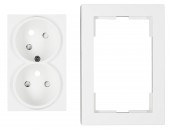 Priza dubla completa cu pin, 2xPE, 1 priza 45°, alba