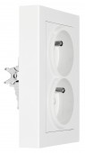 Priza dubla completa cu pin, 2xPE, 1 priza 45°, alba