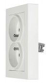 Priza dubla completa cu pin, 2xPE, cleme cu surub, alba