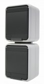 Priza dubla cu PE IP44, gri/gri