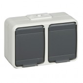 Priza dubla cu PE IP44, gri/gri