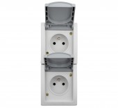Priza dubla cu pin PE, montaj vert., conex el. IP54