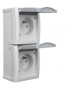 Priza dubla cu pin PE, protectie copii, montaj vert.IP54,gri