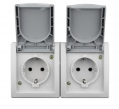 Priza dubla PE si capac, 16A, orizontal, PT, cl.elast, IP54