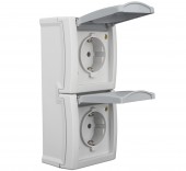 Priza dubla PE+capac, 16A, vertical, PT, cl.elastice, IP54
