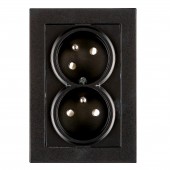 Priza dubla, pin PE, cleme elastice, negru, 45°