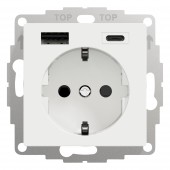 Priza Schuko cu USB Tip A+C, 2,4A, alb-pur