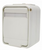 Priza simpla cu PE inscriptionata IP44, alb