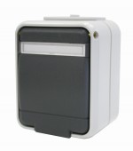 Priza simpla cu PE inscriptionata IP44, gri/gri