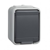 Priza simpla cu PE IP44, gri/gri