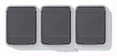 Priza tripla cu PE IP44, gri/gri