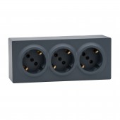 Priza tripla Schuko aplicata 16A gri grafit Leto - LEZARD