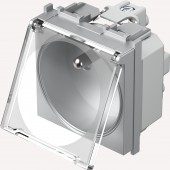 Socket earthed pin, higher prot. cover,trans. lid,16A,silver