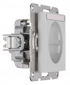 Socket with title block, safety shutter, silver