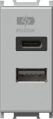 USB 2-gang power supply, 20W, 5V, 3A, 1M, silver