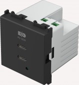 USB 2xUSB-C power supply USB-C,PD, 65W, 5V, 3A, 2M, black