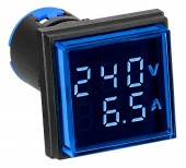 Volt/Amper-metru, 22.5mm, 0-100A, 50-500VAC, albastru drept.
