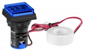 Volt/Amper-metru, 22.5mm, 0-100A, 50-500VAC, albastru drept.