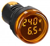 Volt/Amper-metru, 22.5mm, 0-100A, 50-500VAC, galben, circ.