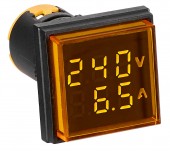 Volt/Amper-metru, 22.5mm, 0-100A, 50-500VAC, galben, drept.