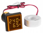 Volt/Amper-metru, 22.5mm, 0-100A, 50-500VAC, galben, drept.