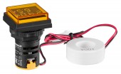 Volt/Amper-metru, 22.5mm, 0-100A, 50-500VAC, galben, drept.