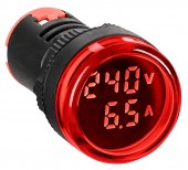 Volt/Amper-metru, 22.5mm, 0-100A, 50-500VAC, rosu, circ.